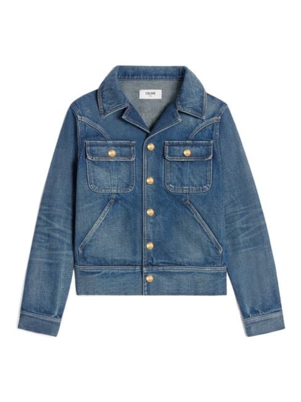 Celine Blue Denim Jacket with Gold Triomphe Buttons new with tags